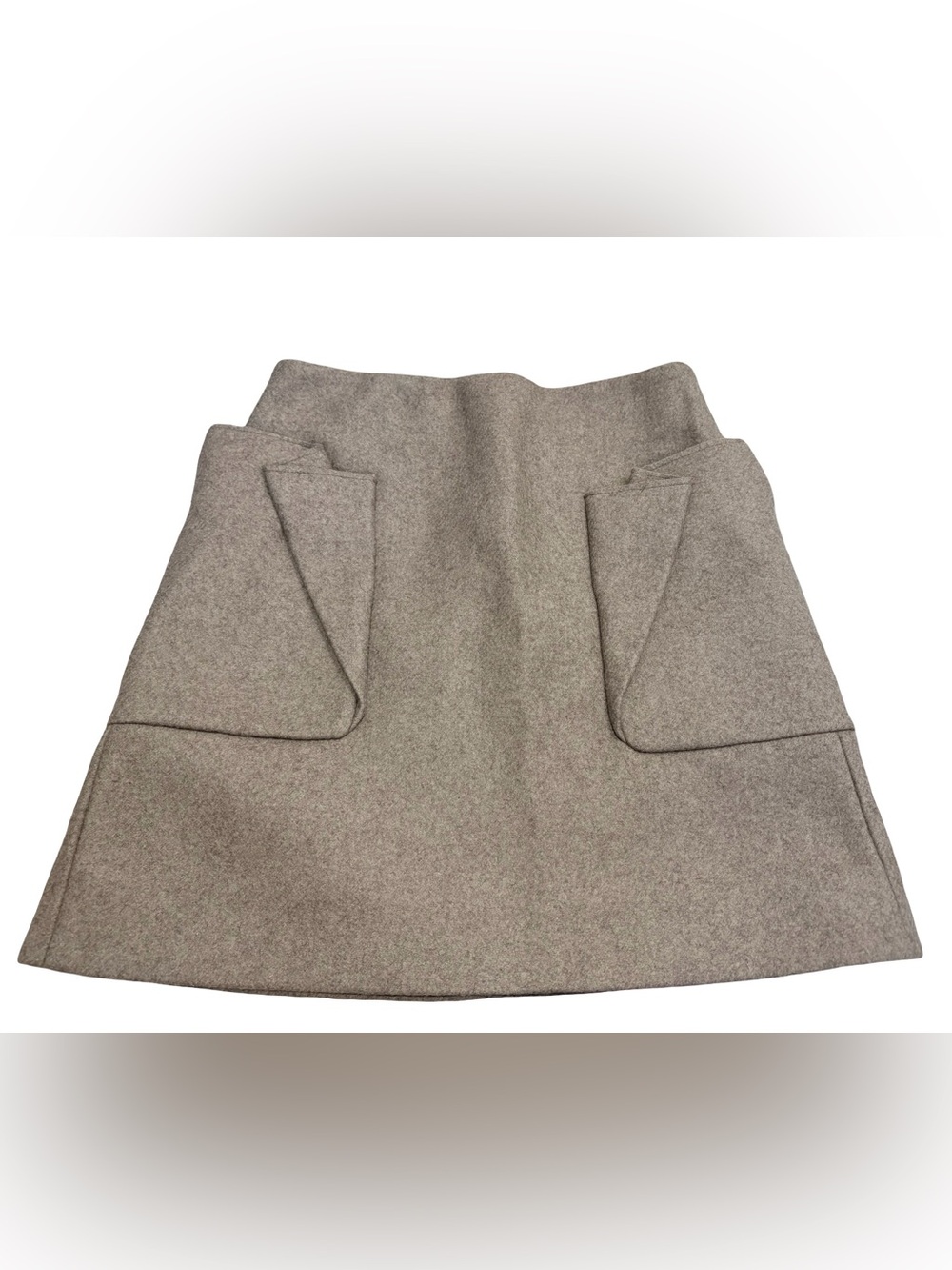 COS Wool Blend A-Line Mini Skirt Taupe Geometric Pockets Size 2